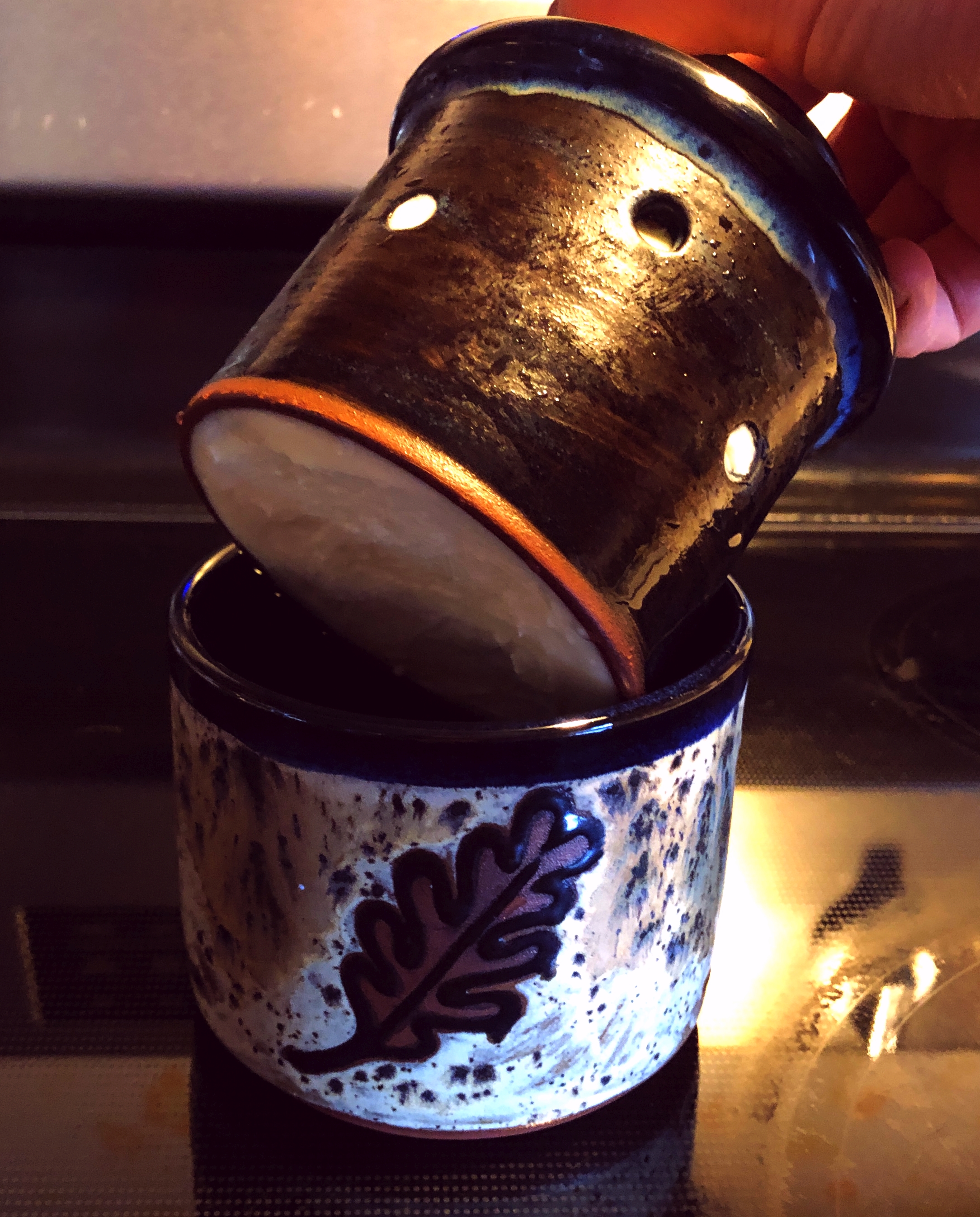 French Butter Keeper. Lid stem with holes style